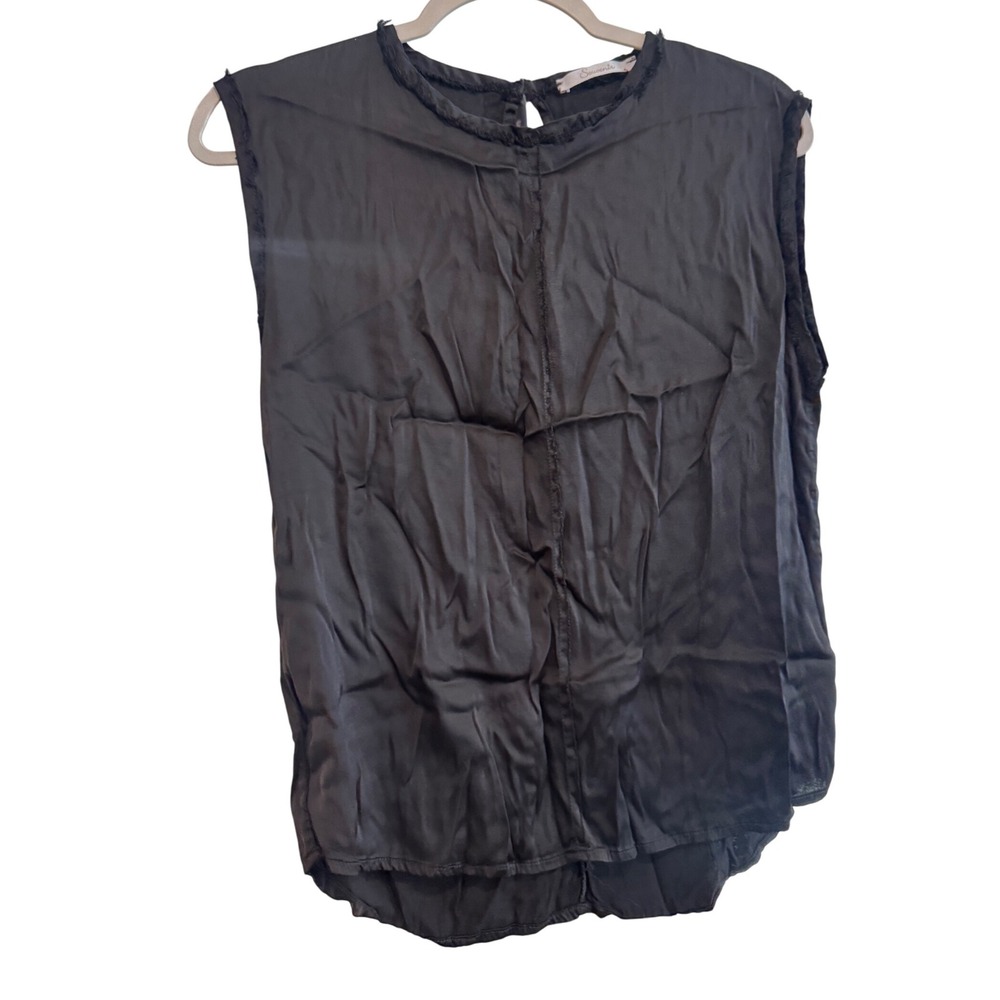 Souvenir Clubbing Black Sleeveless Top Frayed Trim Detail‎ Size S E1